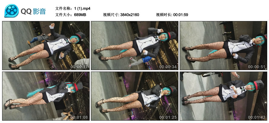 精选街拍视频 No.1453 超短裤性感大眼网袜cosplay的美少女 [689MB]